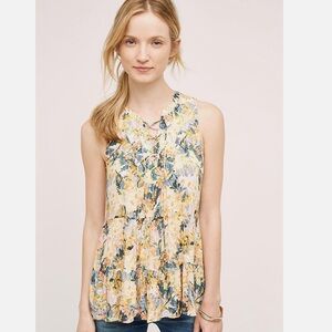Anthropologie Floreat Anafa Front Laced Up Floral Tiered Top